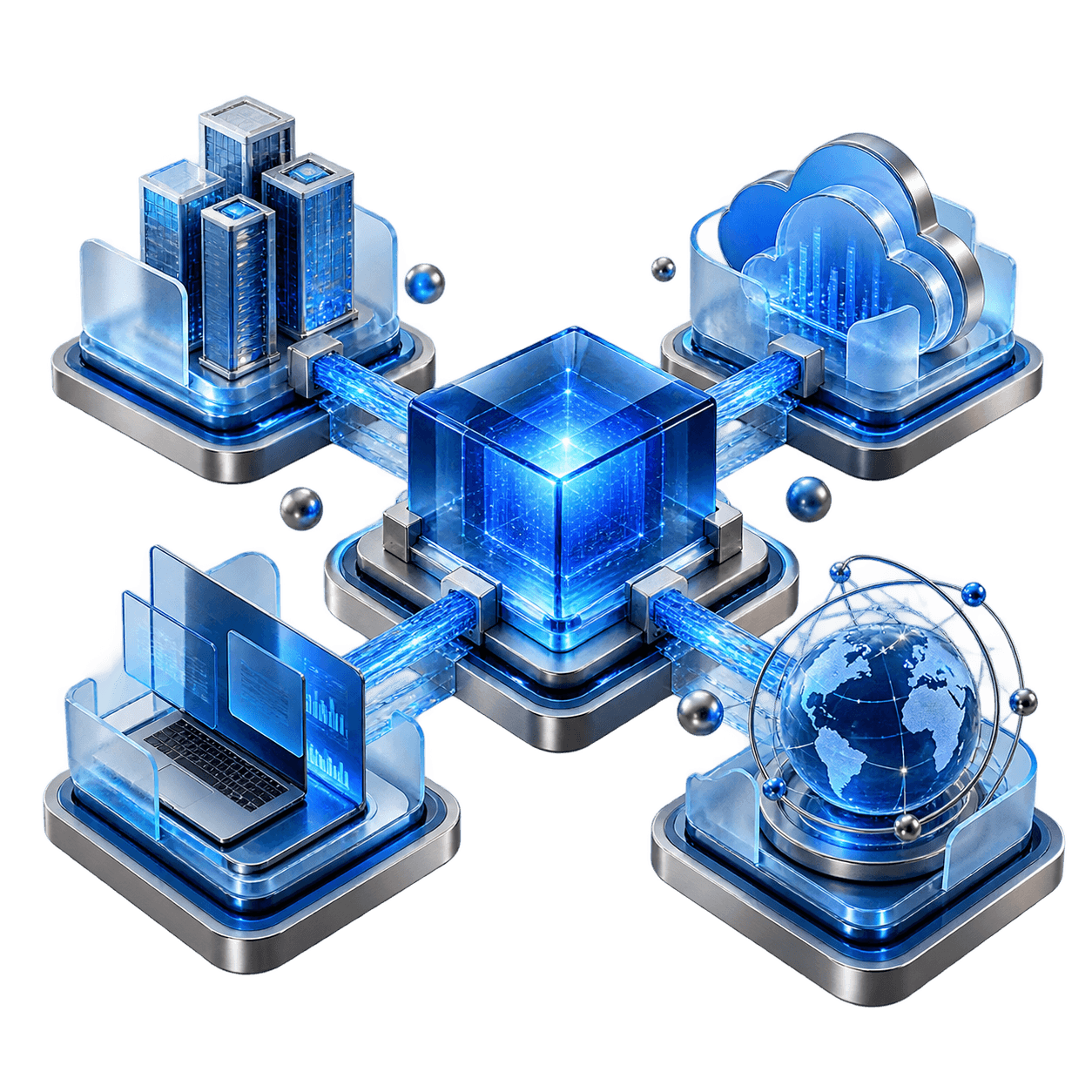 Connected technology modules representing digital transformation